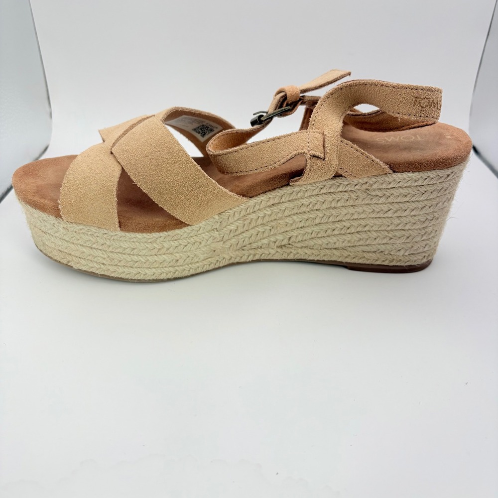 Toms Womens 9 Sandals Tan Suede Espadrille Willow Wedge Platform Honey 3.5" Heel - Picture 9 of 11